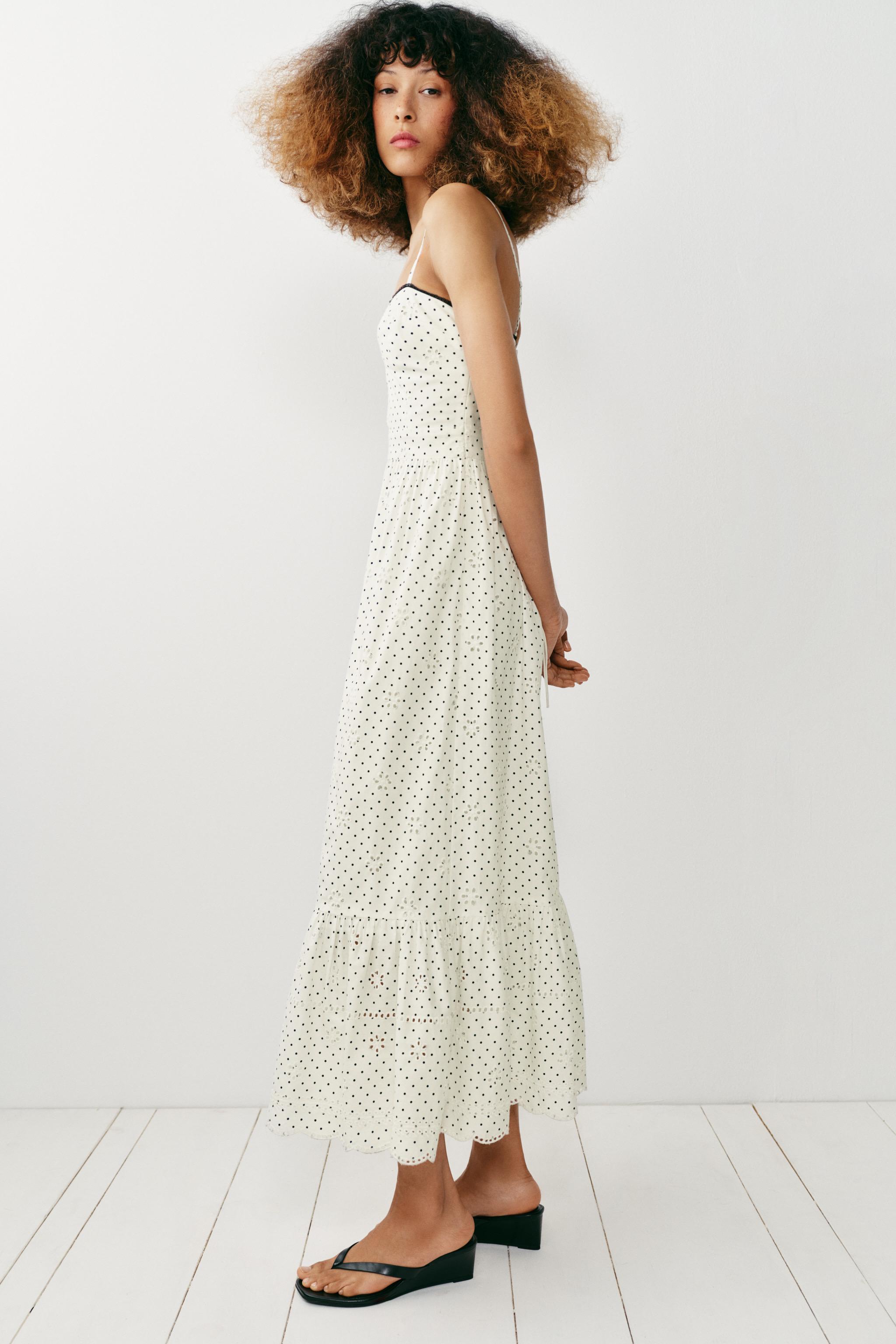 PRINTED EMBROIDERED EYELET MIDI DRESS